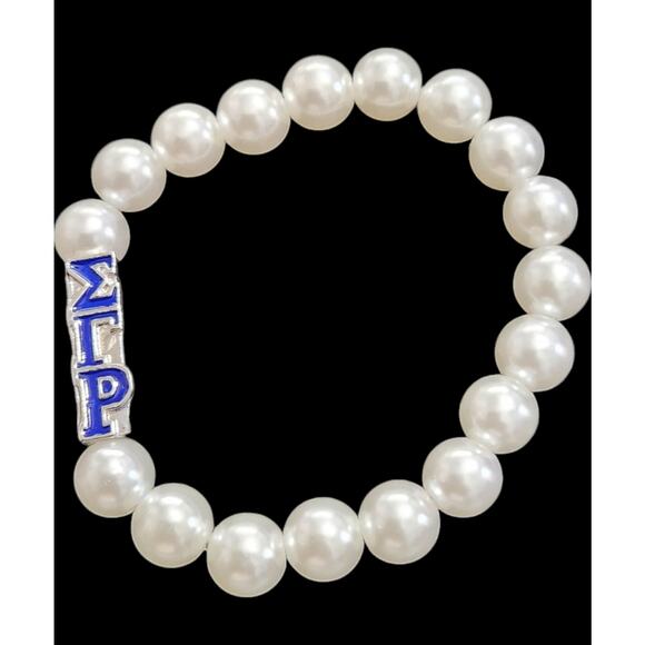 Sigma Gamma Rho Bracelet White &  Gold with Pendant Logo - Picture 3 of 5